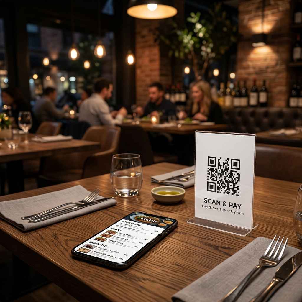 Digitale Speisekarte QR Code am Restauranttisch